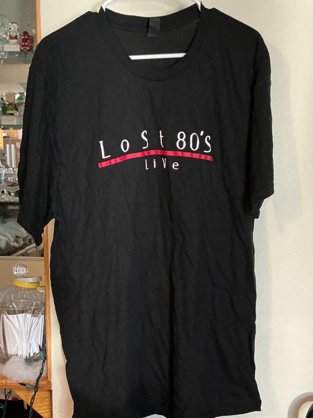 Unbranded Black 'Lost 80's Live' Short Sleeve Graphic Tee with Red Accent